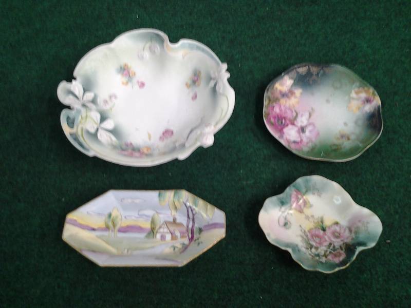 lot 33 image: 4-Painted Hand Painted Dishes 1- Nippon, 1-Bavarian, 2-Other