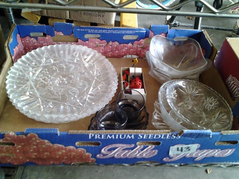 lot 43 image: Crystal Cake Plate & Platters, Bowls, Smoke Glass, Misc