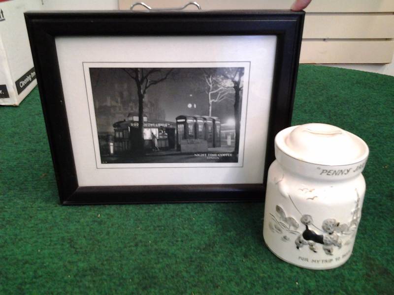 lot 60 image: Hand Painted Penny Jar Bank & Framed London Picture