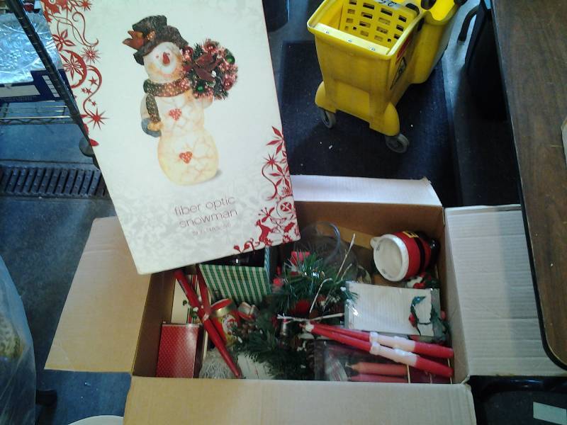 lot 65 image: Box Of Christmas Decor, Snowman