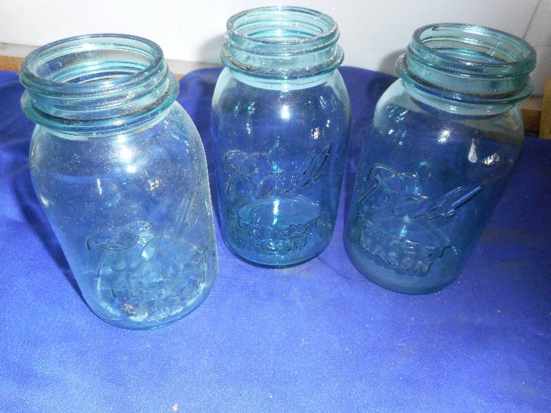 3 VINTAGE GREEN BALL CANNING JARS