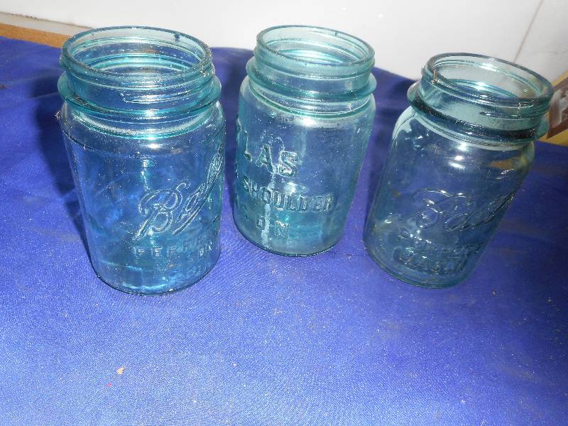 3 VINTAGE GREEN ATLAS AND BALL CANNING JARS