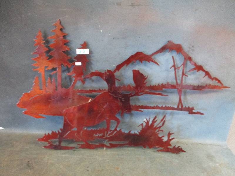lot 33 image: Metal Moose & forest Cut Out