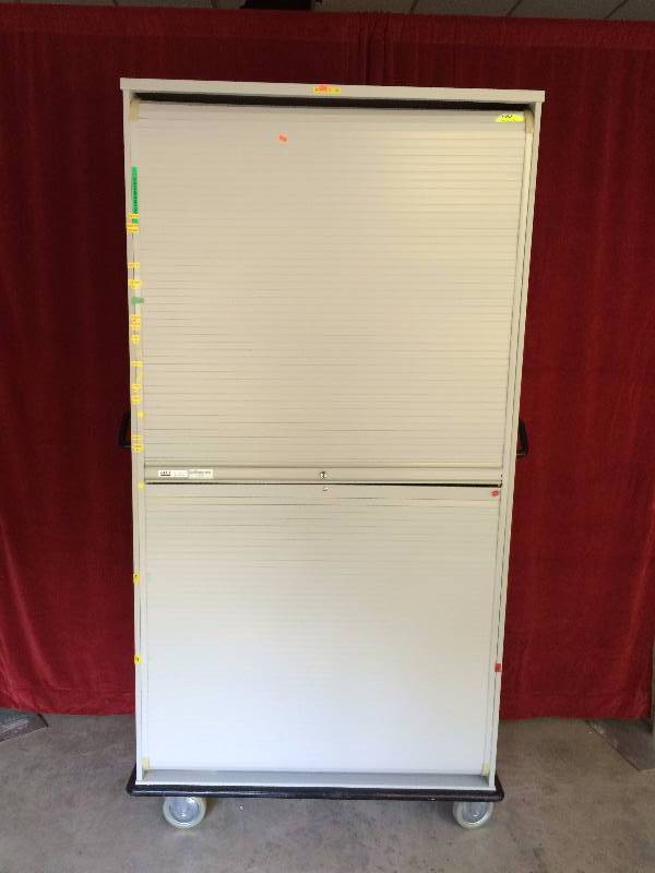 Tall 80 Datel Preconfigured Double Column MOBILE Medical Storage Cart with Roll-up & Roll Down Center Door Large Rolling Supply Cabinet Retails New $4000 Comes with Shelves & 1 Drawer