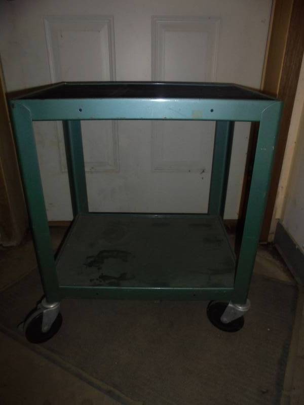Small Green Service Cart on Wheels, Nice Shop Cart