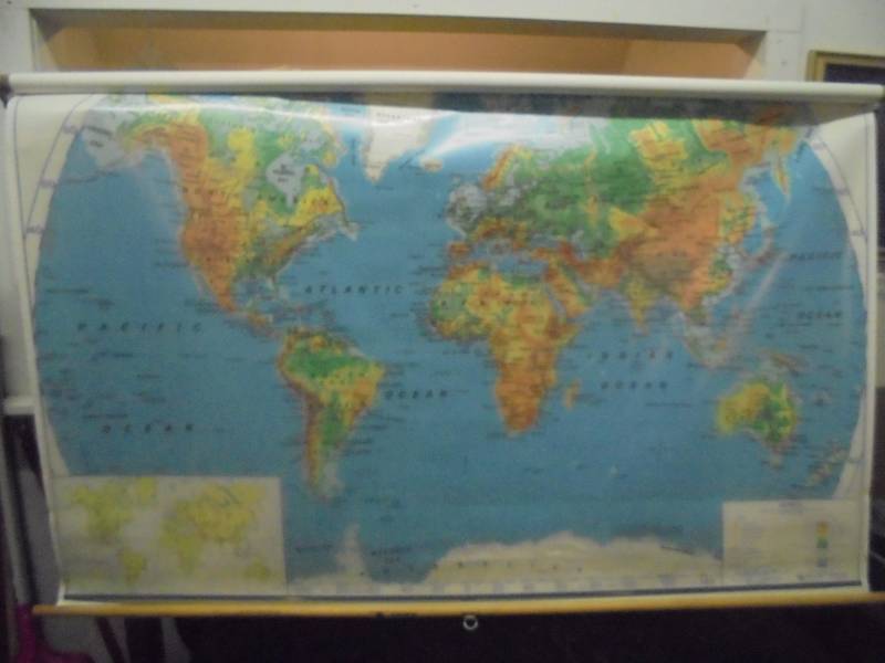 Large World Map with Hanging Bracket