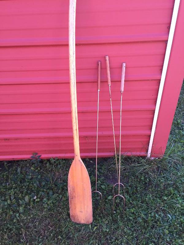 MARSHMALLOW ROASTERS, TOOL BOX AND CANOE PADDLE
