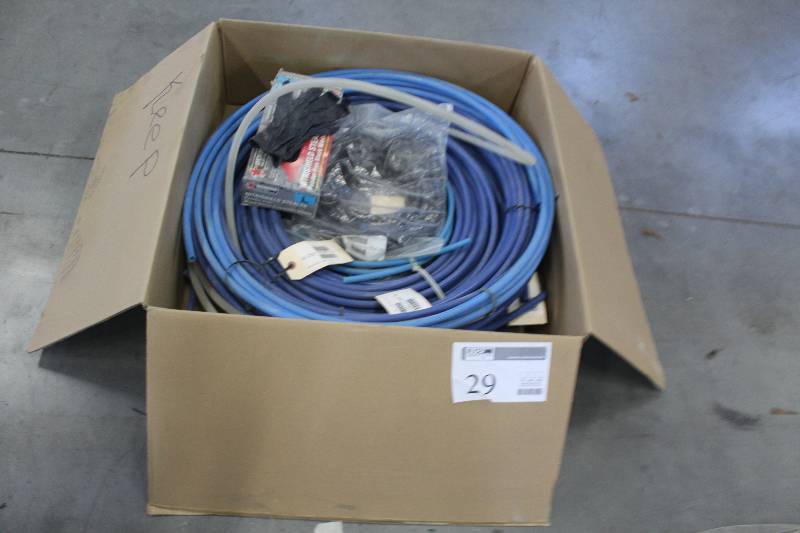 Box Lot of Misc. Assorted Sizes Air Hoses, 12 Box of Vinyl gloves