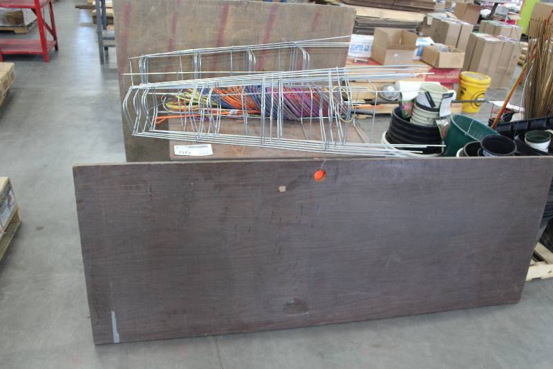 Pallet Lot Including 34�x34� Square Table, Wood Door, Corner Plant Support, Misc