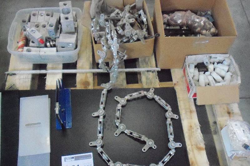 Pallet Lot Including Misc, Nordson Parts, Pack Line Conveyor Chain, Transfer Pumps