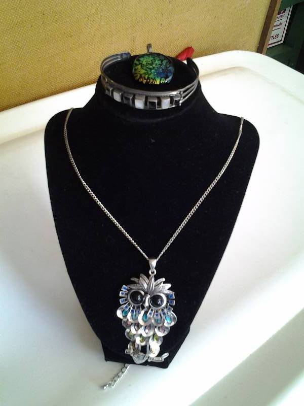 lot 26 image: Unique Handcrafted Bracelet & Charm, Owl Necklace With Stones