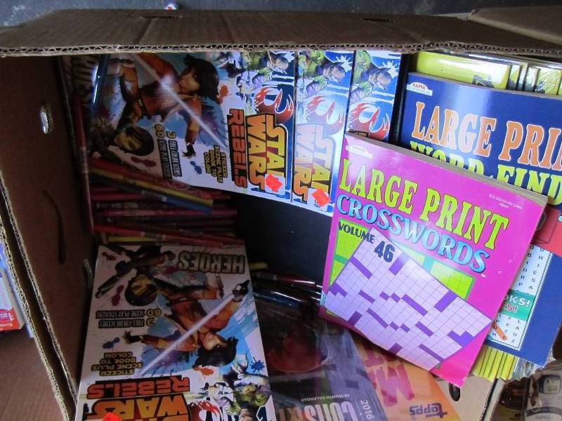 Lot of activity books, markers and ...