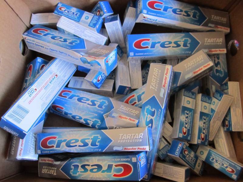 Lot of Crest toothpaste...