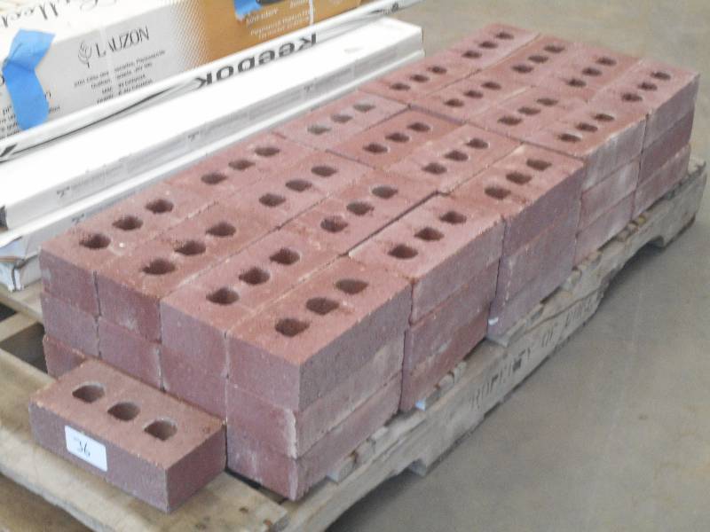 lot 36 image: Lot Of (61) Unused 3-Hole Red Bric...