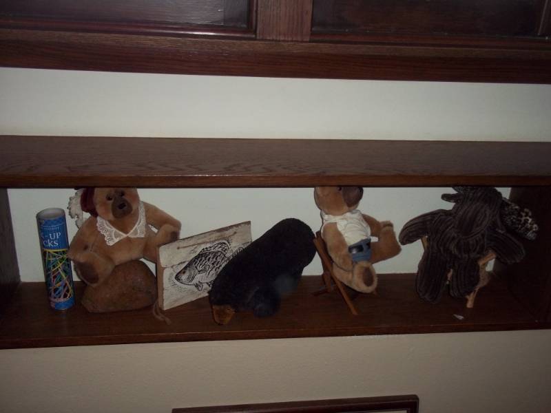 Lot of Stuffed Bears, Stuffed Moose, Pickup Sticks, Wood Fish Plaque