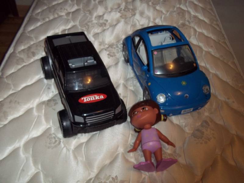 Toy Tonka Truck, Toy Car and Dora Doll