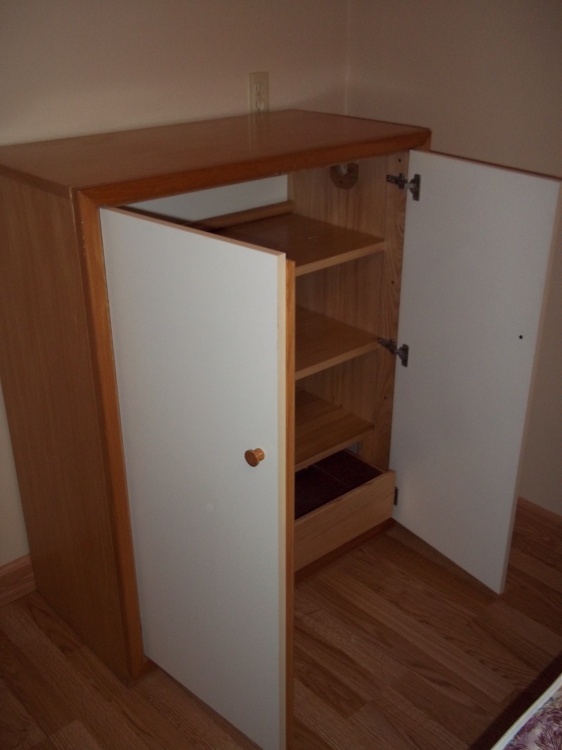Wood Cabinet with 3 Shelves and a Drawer