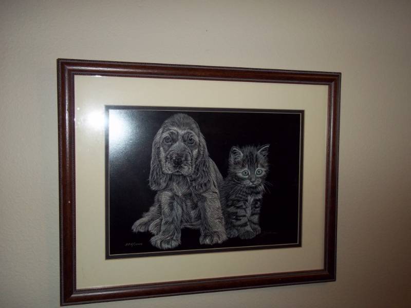 Framed Dog Picture 19 in by 15 in