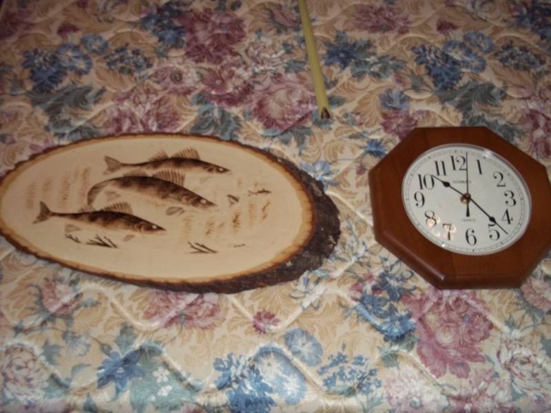 Wood Fish Plaque and a Wall Clock