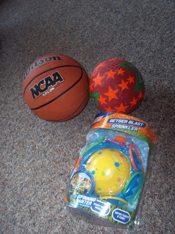 Basket ball, play ball and water toy