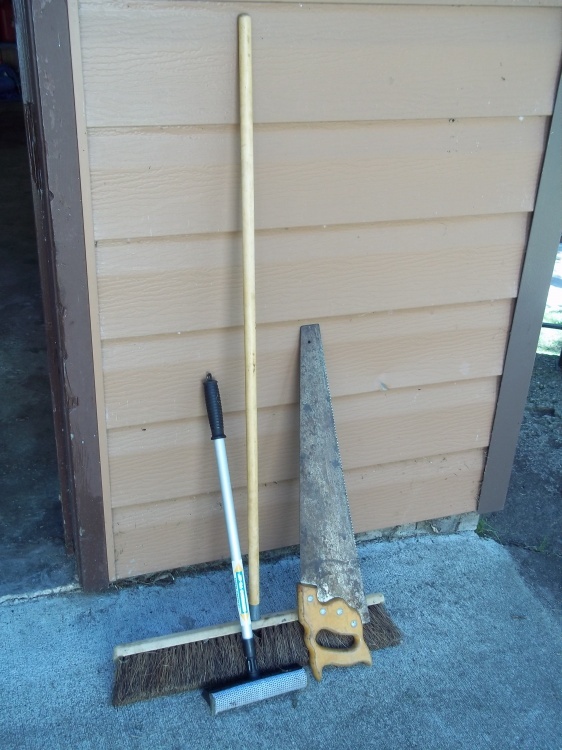 Saw, Broom and window cleaner