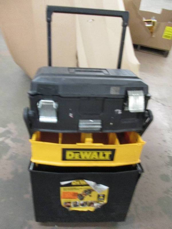 lot 100 image: DeWalt multi level tool box cracked...