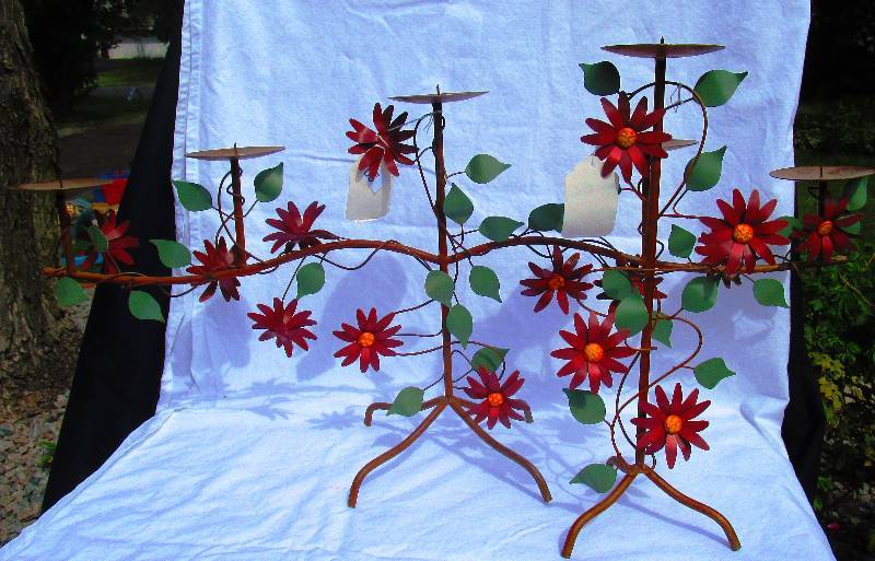 NEW 2 METAL FLORAL CANDLE HOLDERS
