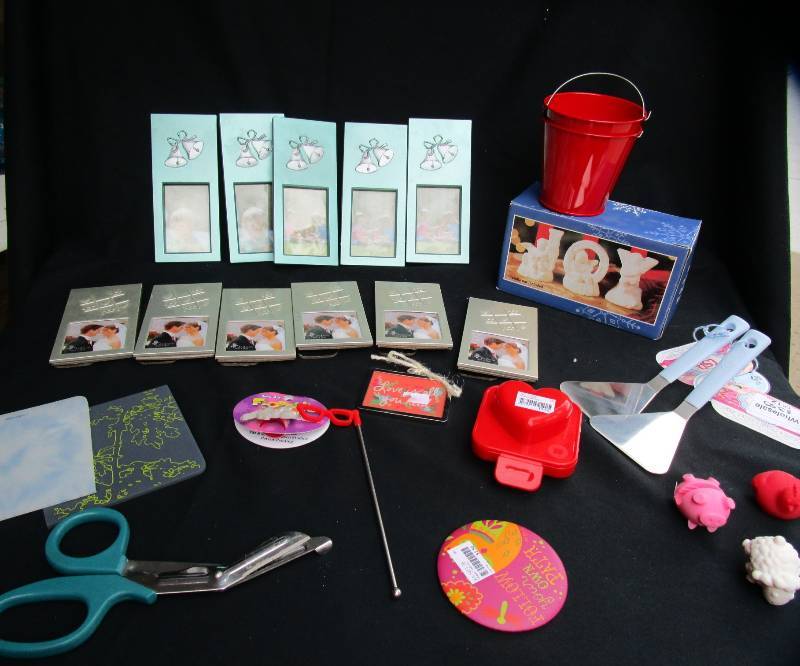 NEW 11 PICTURE FRAMES, CANDLE SET, SCISSORS, POT SITTERS