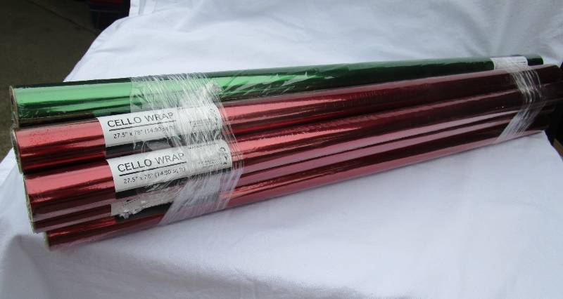 10 NEW ROLLS OF CELLO WRAP RED AND GREEN