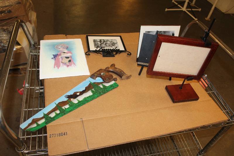 lot 16 image: Lot of Wall Decorations Including Box Frames, Art Painted Saw