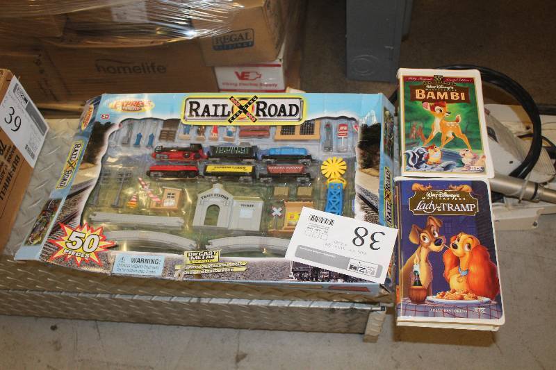 lot 38 image: Lot of Kids Toys Including Train Set, Movies