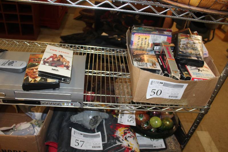 lot 50 image: Box Lot Including Rare HTF Horror Classic (some sealed) VHS, Magnavox VHSDVD Player