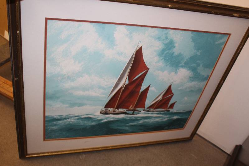 lot 99 image: Hand-painted Sailboats Framed Print