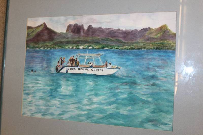 lot 127 image: Bora Diving Center Boat Framed Painting