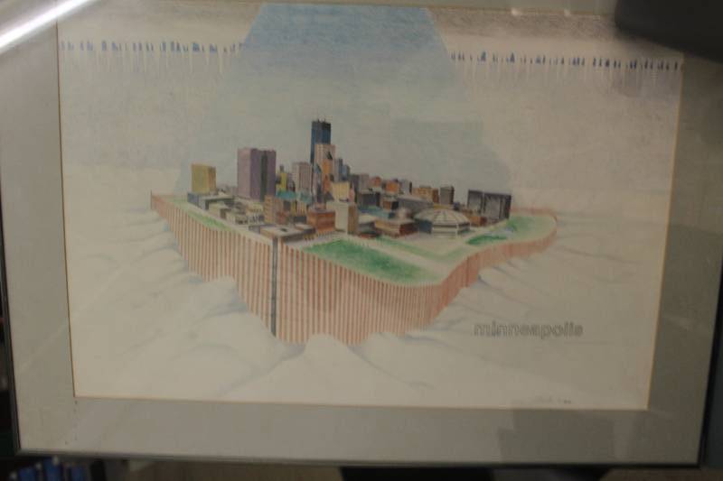 lot 110 image: Minneapolis Winter Artist Signed Free-hand Framed Sketch