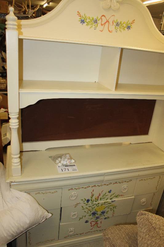 lot 171 image: DresserHutch w New Rose Print Pull Knobs & Hardware