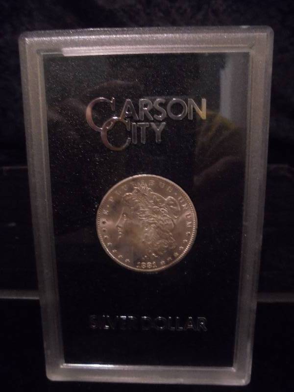 1881 Carson City Morgan Silver Dollar, Uncirculated in Display