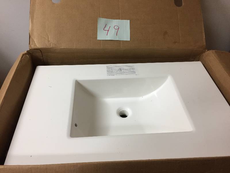 lot 49 image: Glacier Bay Artisan 30-12 in. W x 19 in. D Vanity in Java with Cultured Marble Vanity Top in White New
