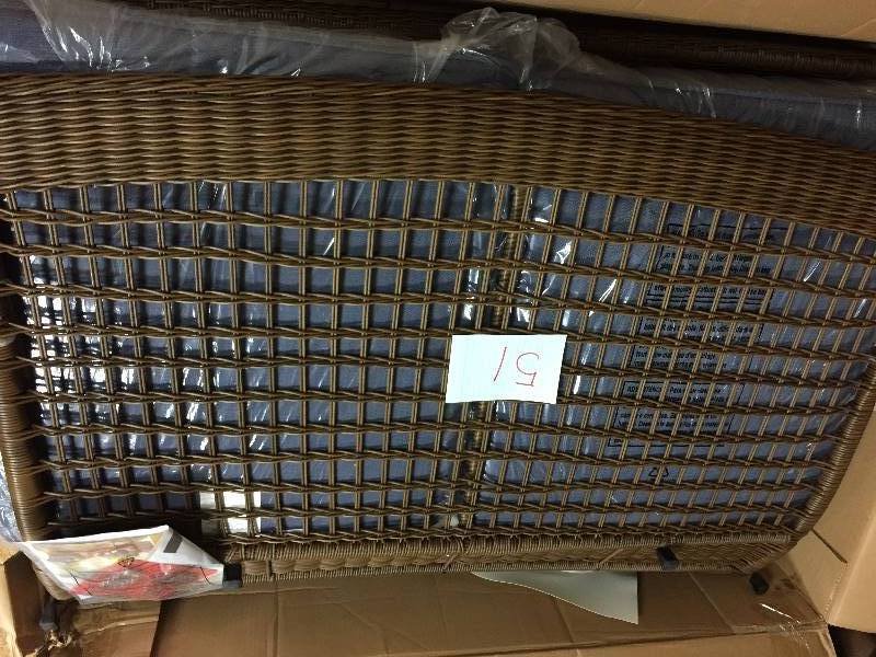 lot 51 image: Hampton Bay Spring Haven Brown All-Weather Wicker Patio Loveseat with Sky Blue Cushions New