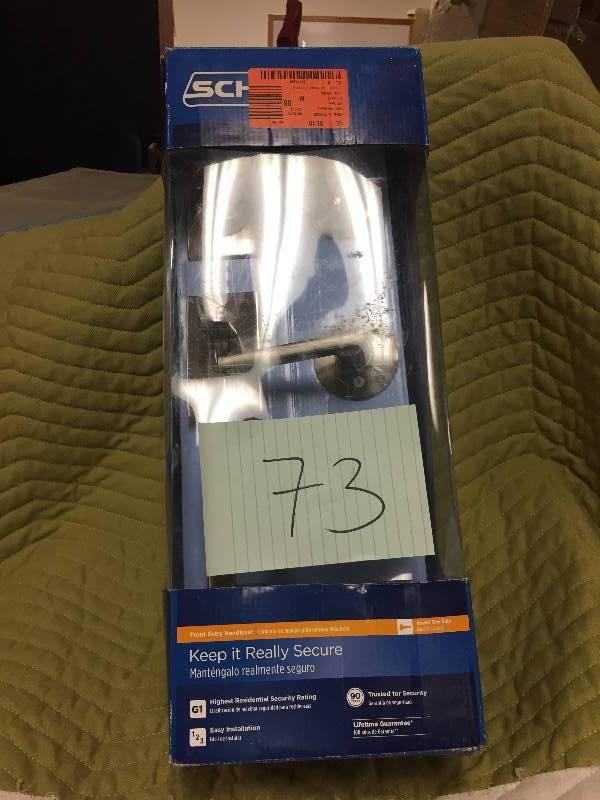 lot 73 image: Schlage F60V-LAT-CEN Keyed Entry Century Handleset Single Cylinder Satin Nickel