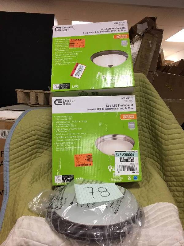 lot 78 image: Set of 2 Commercial Electric Brushed Nickel LED Flushmount