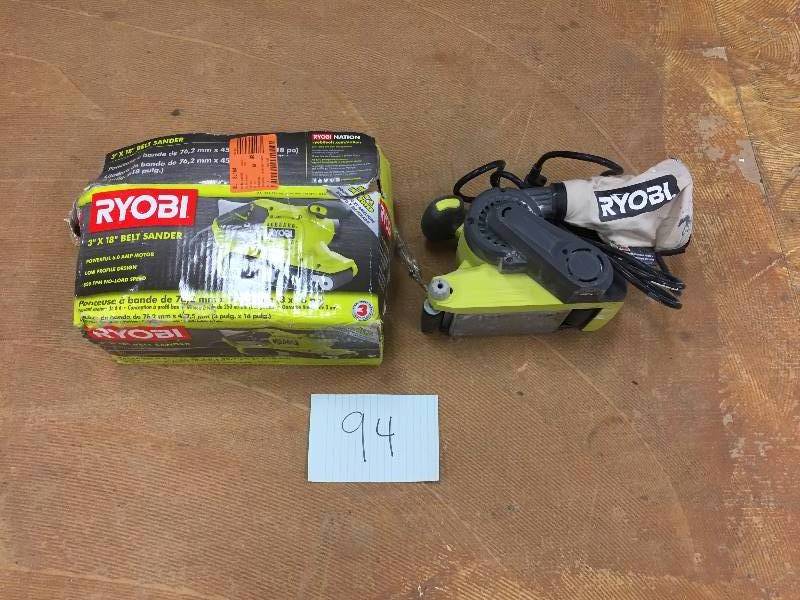 lot 94 image: Ryobi  6 Amp 3 in. x 18 in. Belt Sander used in working conditions