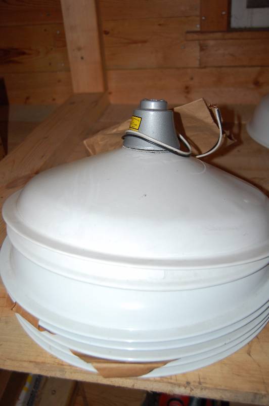 lot 845 image: Vintage Metal Light Fixture HoodsShades