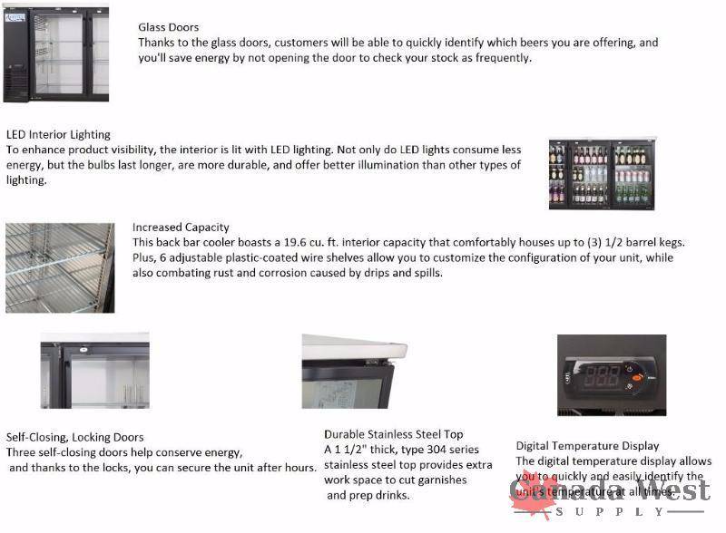 NEW 72 INCH GLASS BACK BAR COOLER S.S TOP LED LIGHT UBB2472G