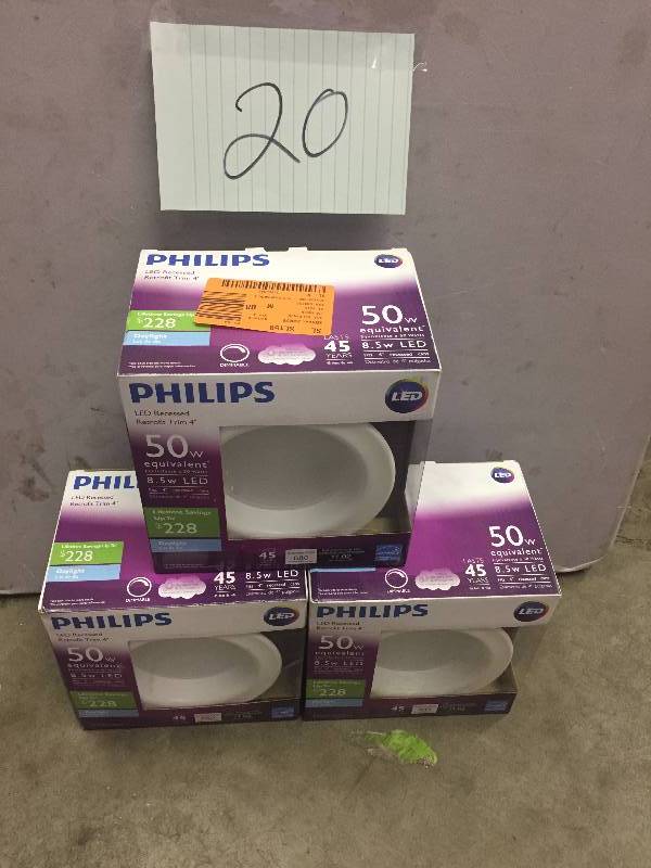 lot 20 image: Lot of 3 Phillips LED Recessed Retrofit Trim 4 New