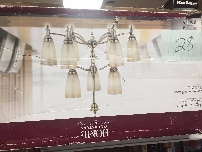 lot 28 image: Home Decorators Collection Keswick 9-Light Brushed Brass 2-Tier Chandelier