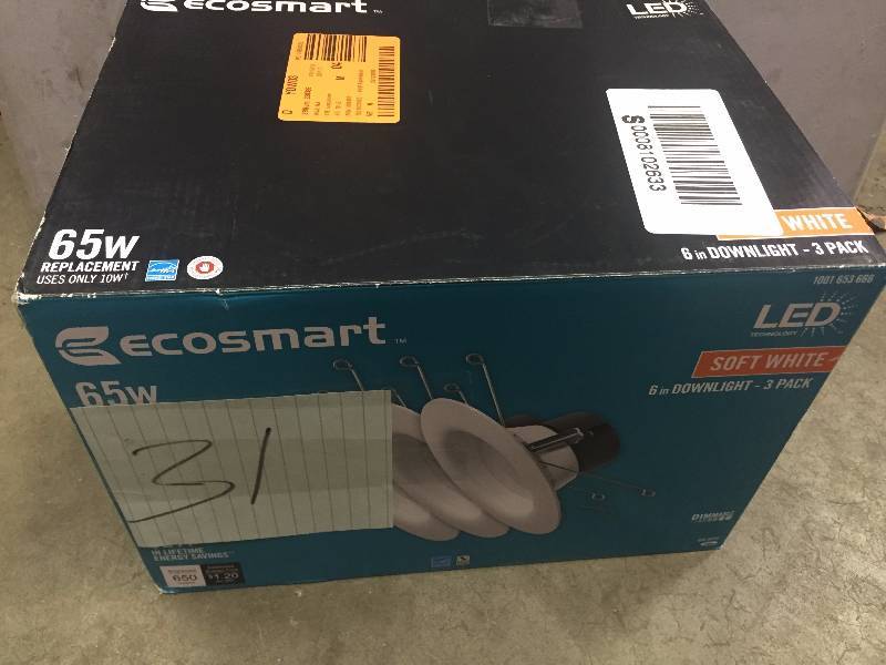 lot 31 image: Ecosmart 65W Equivalent Soft White BR30 Dimmable LED Light Bulb - 3 Pack