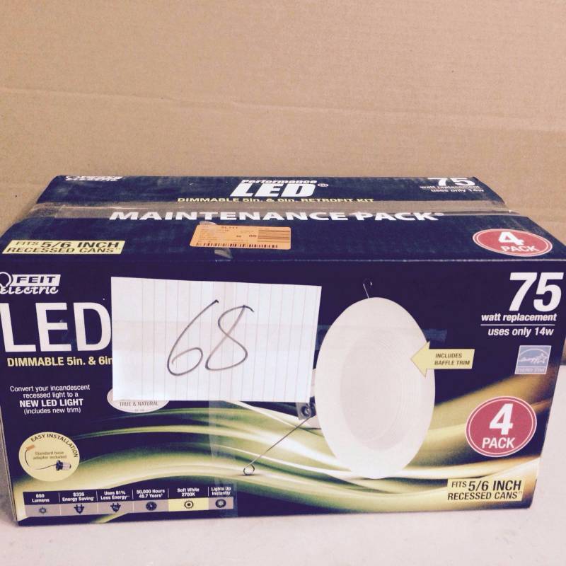 lot 68 image: Feit Electric LED Dimmable 56 in Recessed Cans 4 Pack