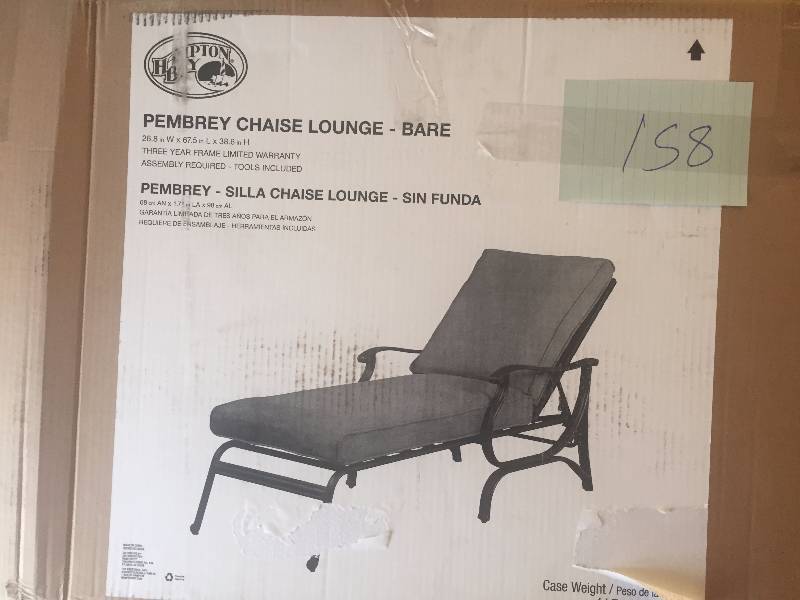 lot 158 image: Hampton Bay Pembrey Patio Chaise Lounge with Cushion Insert (Slipcovers Sold Separately)