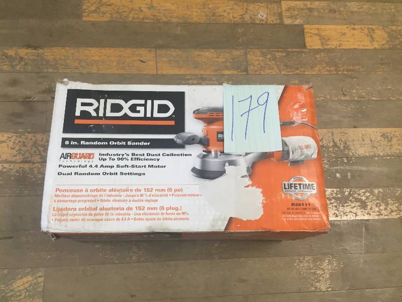 lot 179 image: Ridgid 6 in. Variable-Speed Dual Random Orbital Sander with AIRGUARD Technology used in good working condition